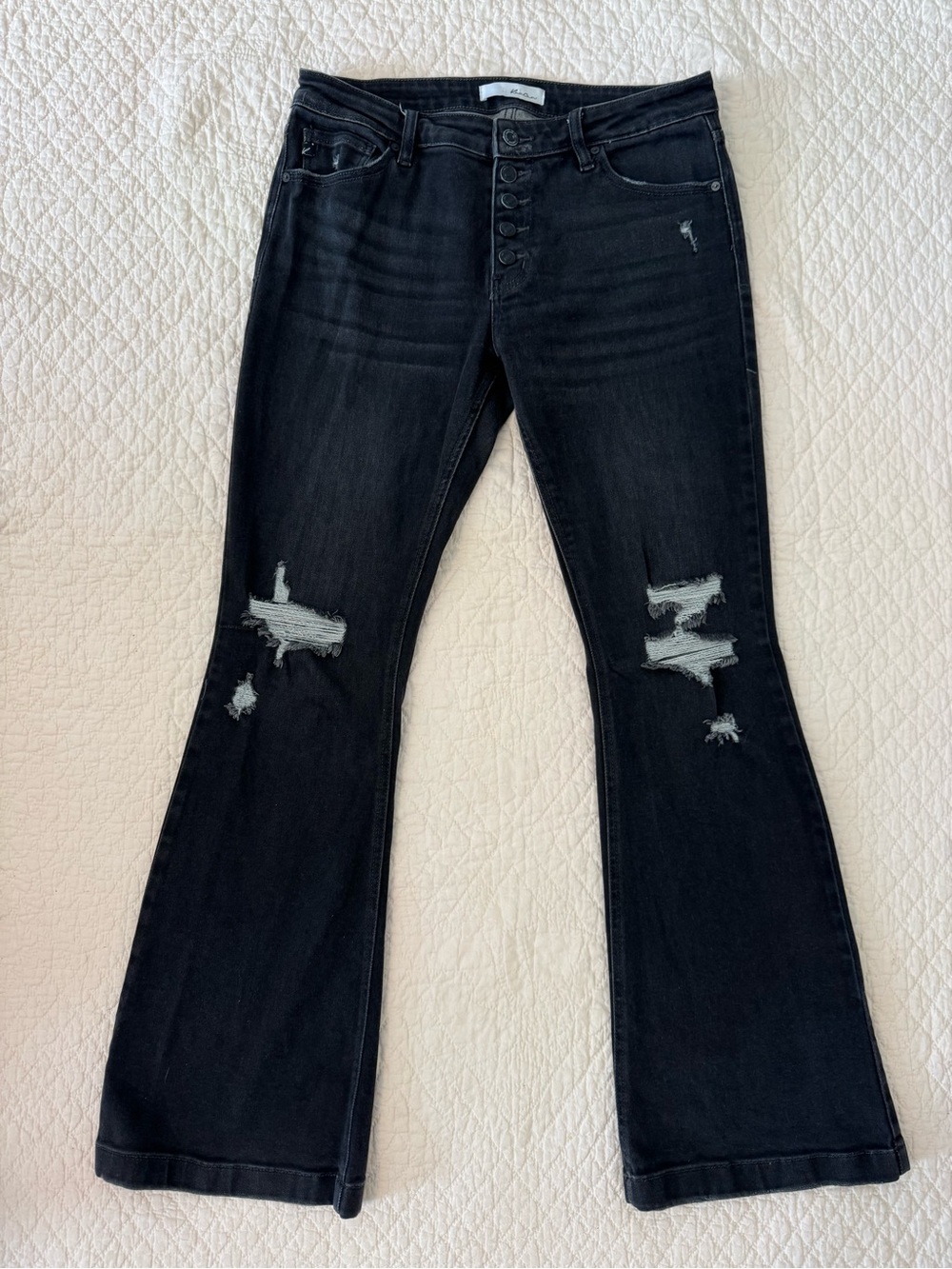 KanCan Black Distressed Flare Jeans with Button-Fly